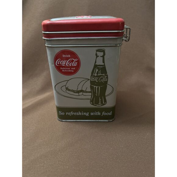 Coke Coca-Cola Tin Box Company Canister Latch Top 6" Good Things To Eat - Picture 2 of 8